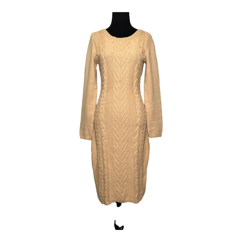 Dear Love beige cable knit long sleeves sweater dress size Small